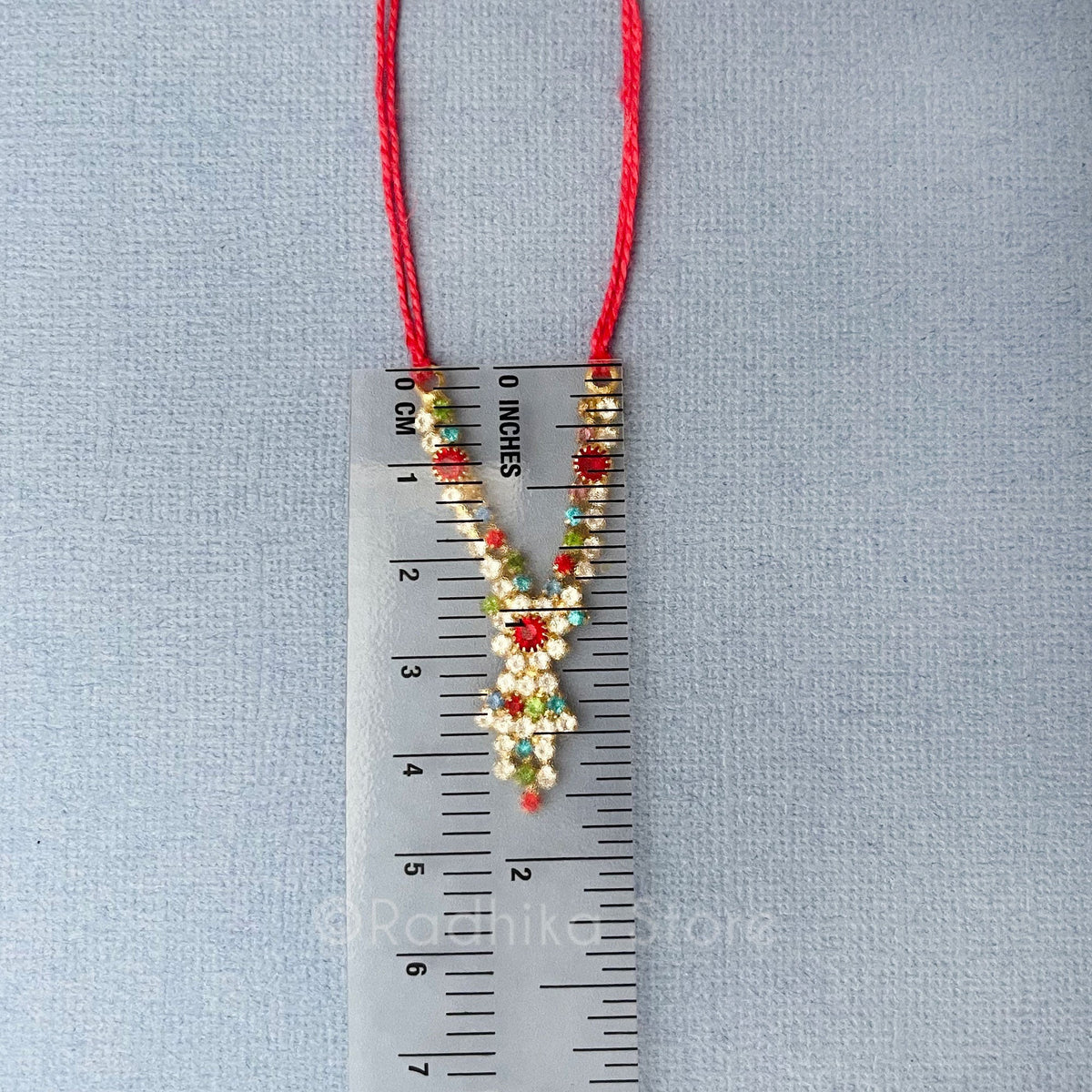 Tiny Krishna Prema Flower- Ruby Diamond Rhinestone Deity Necklace