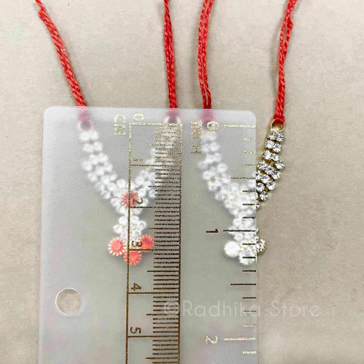 Tiny Krishna Dots - Orange Sapphire and Diamond- Rhinestone Deity Necklace