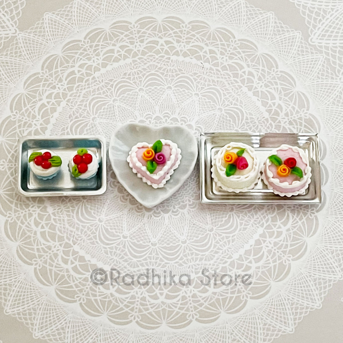 Tiny Sweet Heart Cake - Frosted Rose - Choose - Set of 2