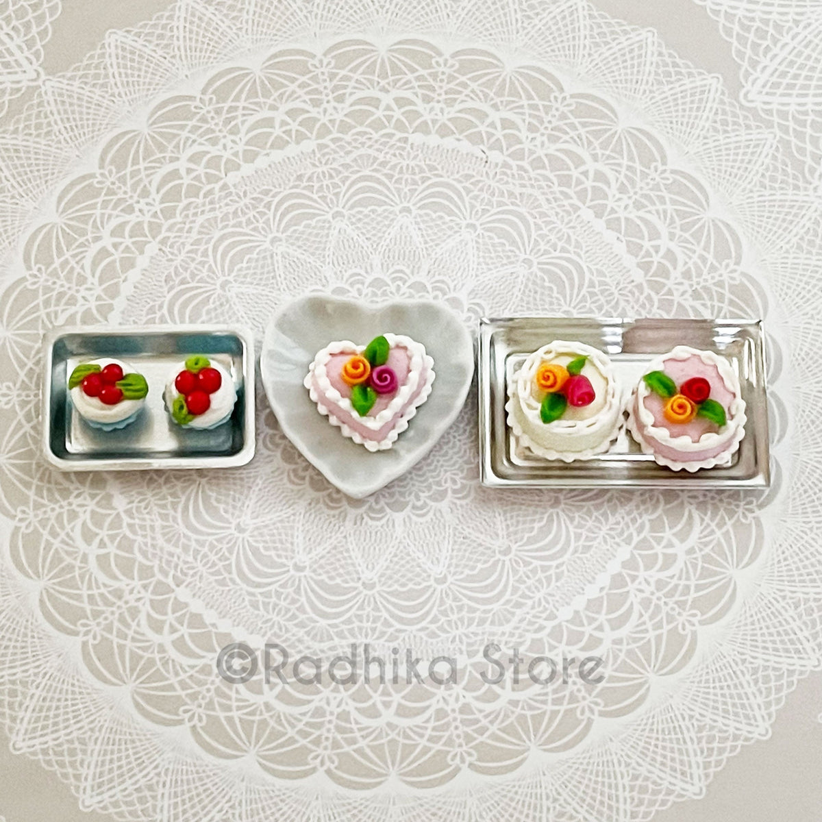 Small Round Frosty Rose Flower Cakes - Choose Cake