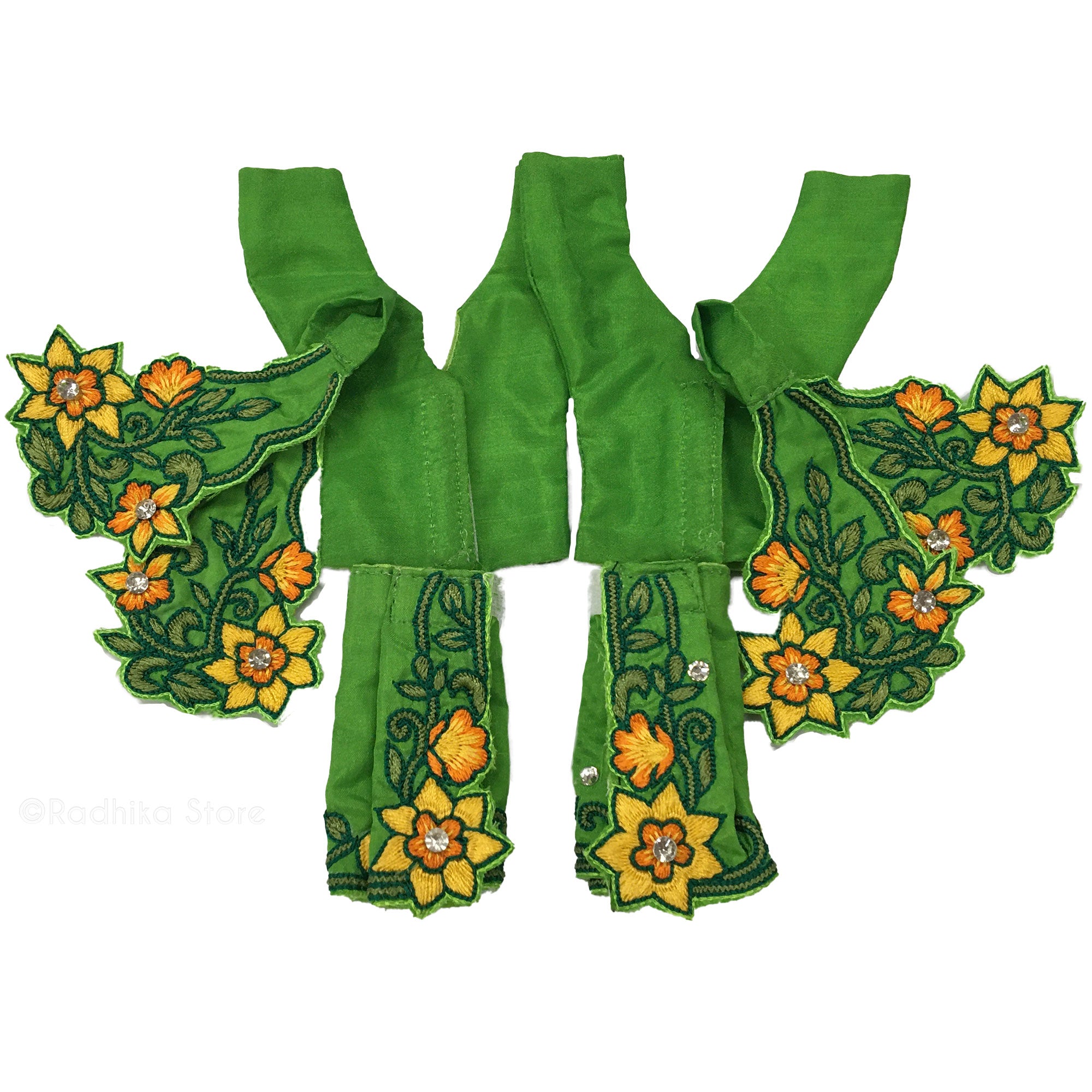 Jarikhanda Forest - Deep Green - Silk Satin - Gaura Nitai Deity Outfit
