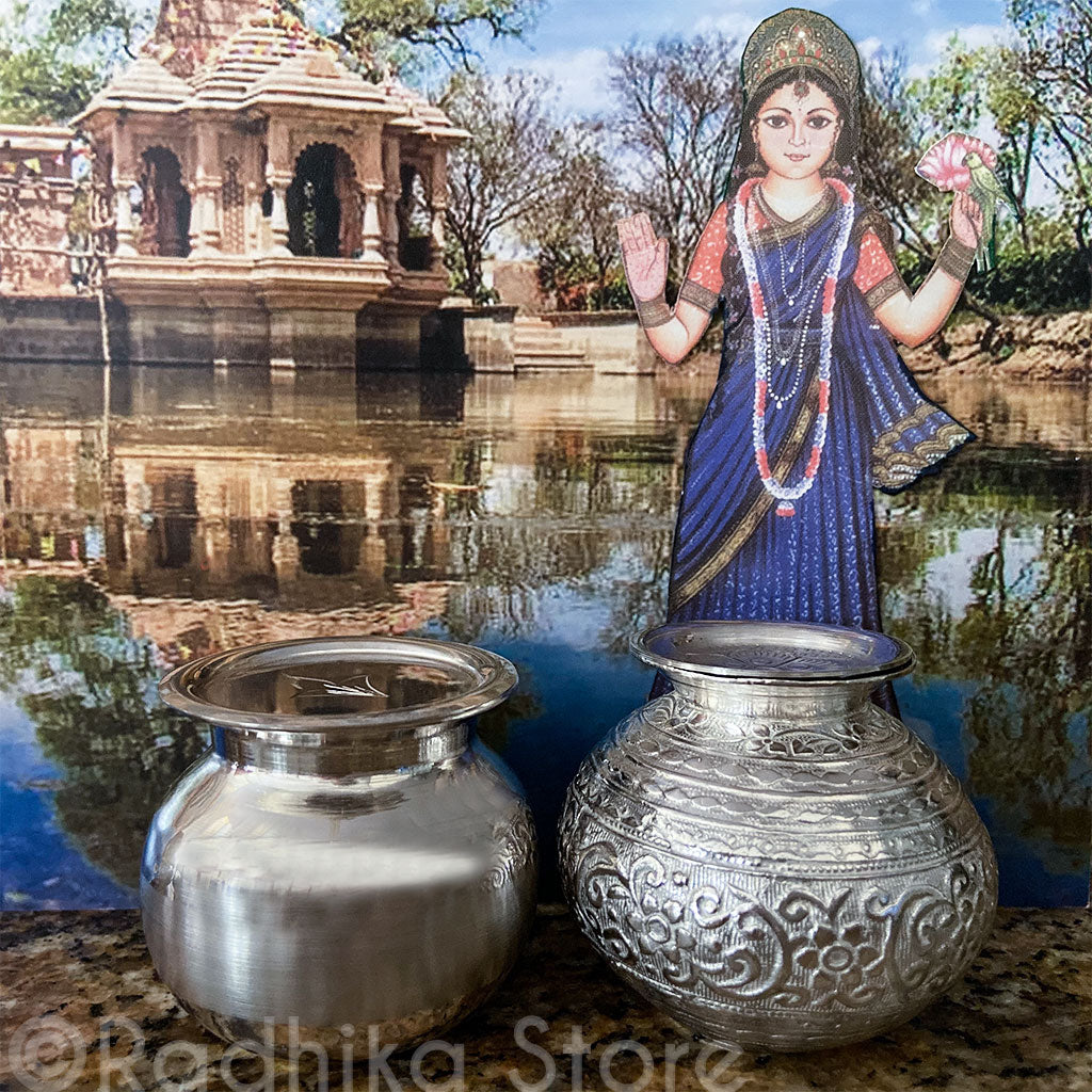 Miniature Silver Deity Pots- With Stripe