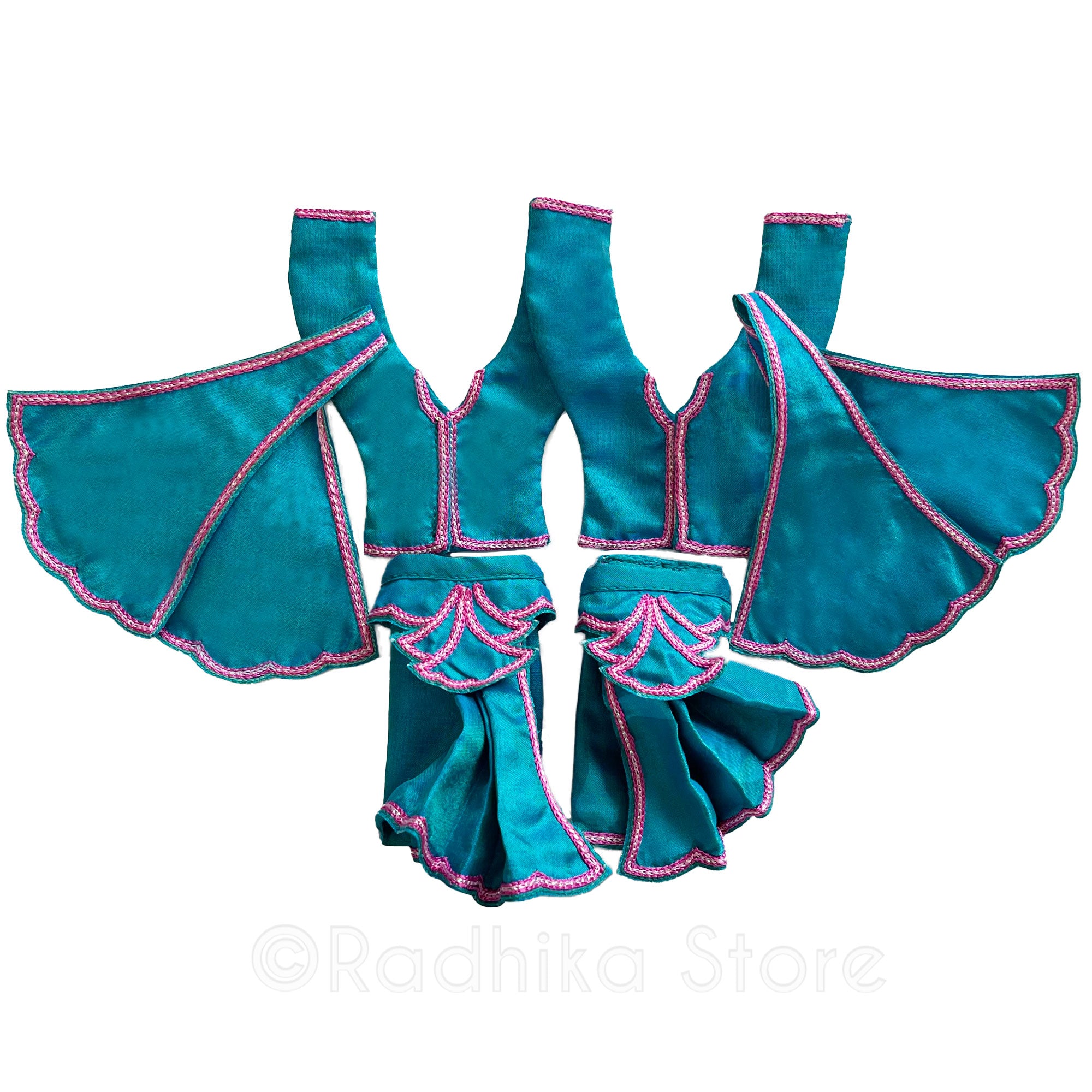 Oceans Of Mercy - Silk - Deep Teal Blue and Pink - Gaura Nitai Deity Outfit