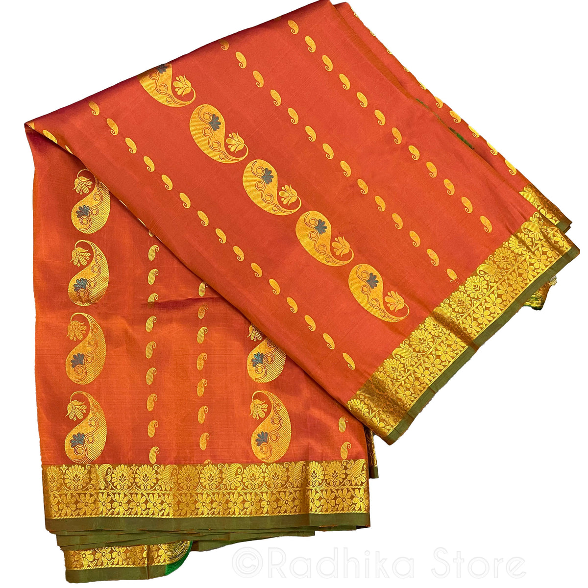 Rust With Golden Chandrika- Opulent Silk Saree