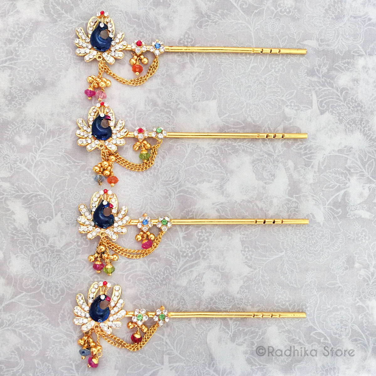 Vamsi Dazzling Peacock Flute With  Bells - Choose Flower - Large - 5 1/2 Inch