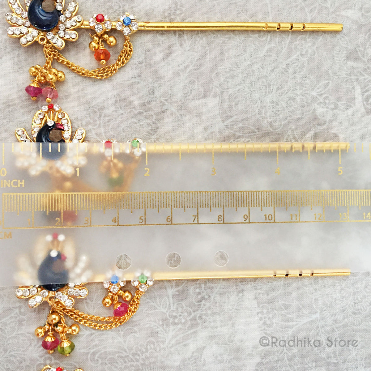 Vamsi Dazzling Peacock Flute With  Bells - Choose Flower - Large - 5 1/2 Inch