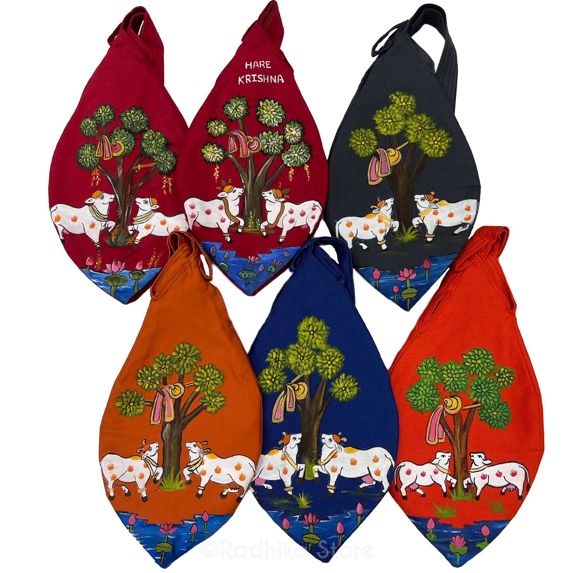 Vrindavan Cows - Thick Cotton - Hand Painted Bead Bag