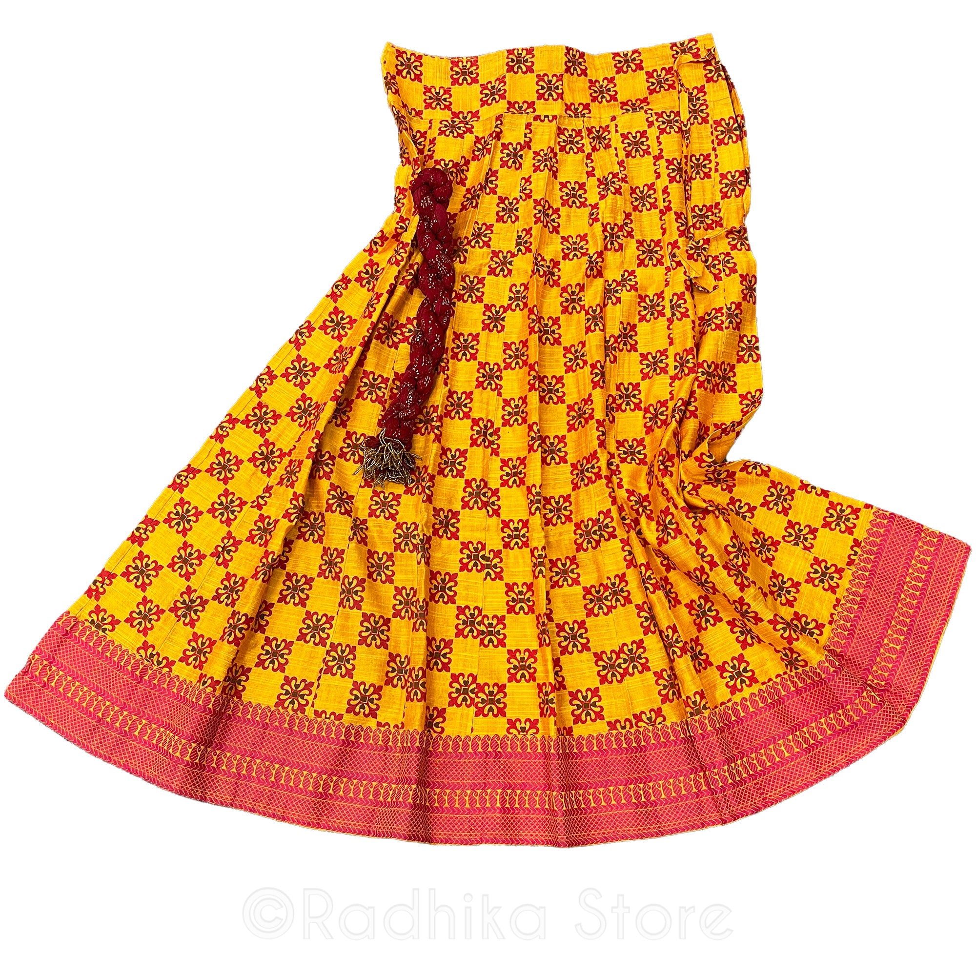 Varshana Marigold - Gopi Skirt - Jute-Cotton- With Dark Red Color Chadar