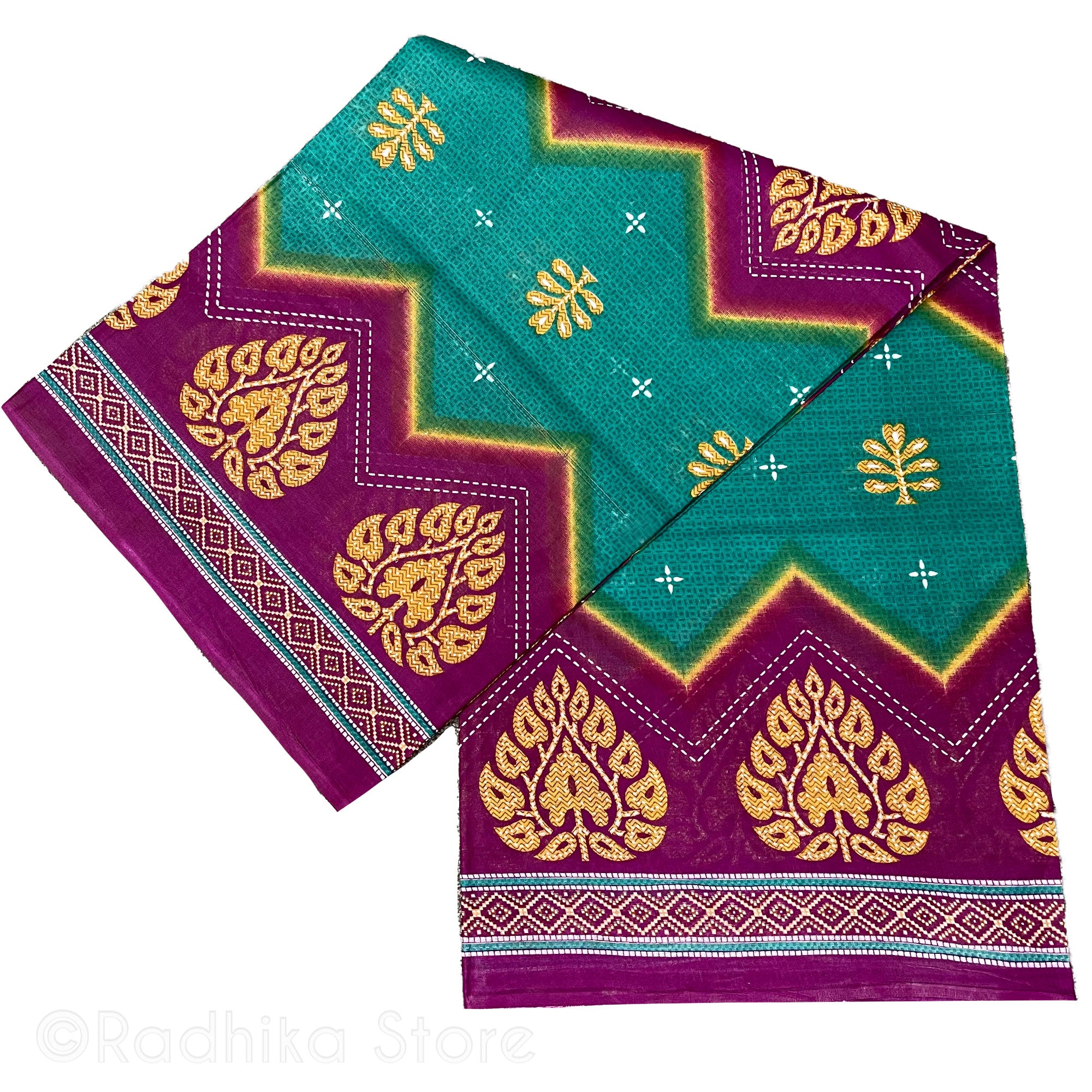 Vedic Designs - Purple and Teal- Cotton Saree