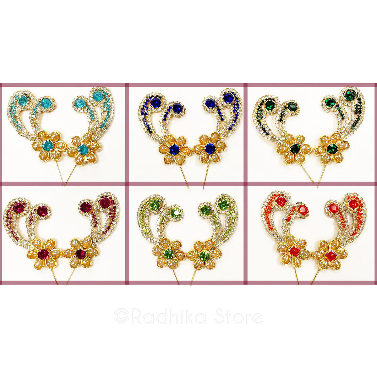 Vrindavan Flower Swirls- Rhinestone Deity Turban Pins-Choose Color