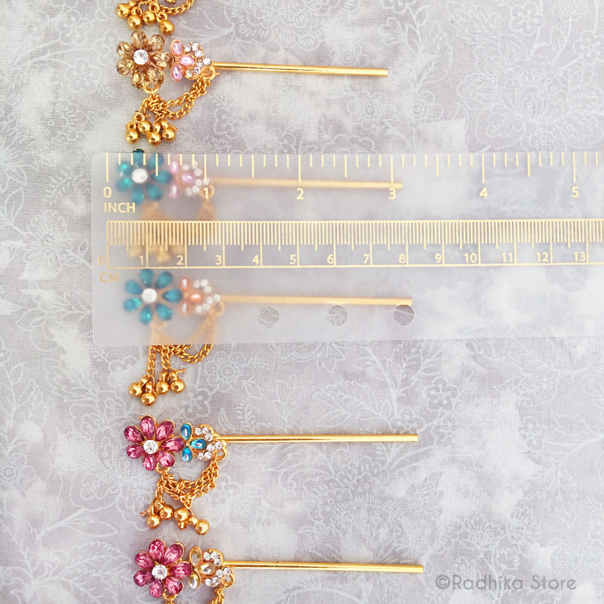 Vrindavan Flower With Bells and Bees - Choose Color - Gold - Teal - Fuschia - Size 3.2 Inch