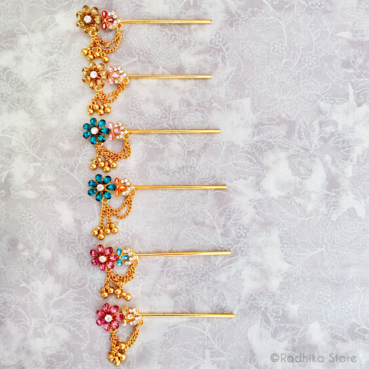 Vrindavan Flower With Bells and Bees - Choose Color - Gold - Teal - Fuschia - Size 3.2 Inch