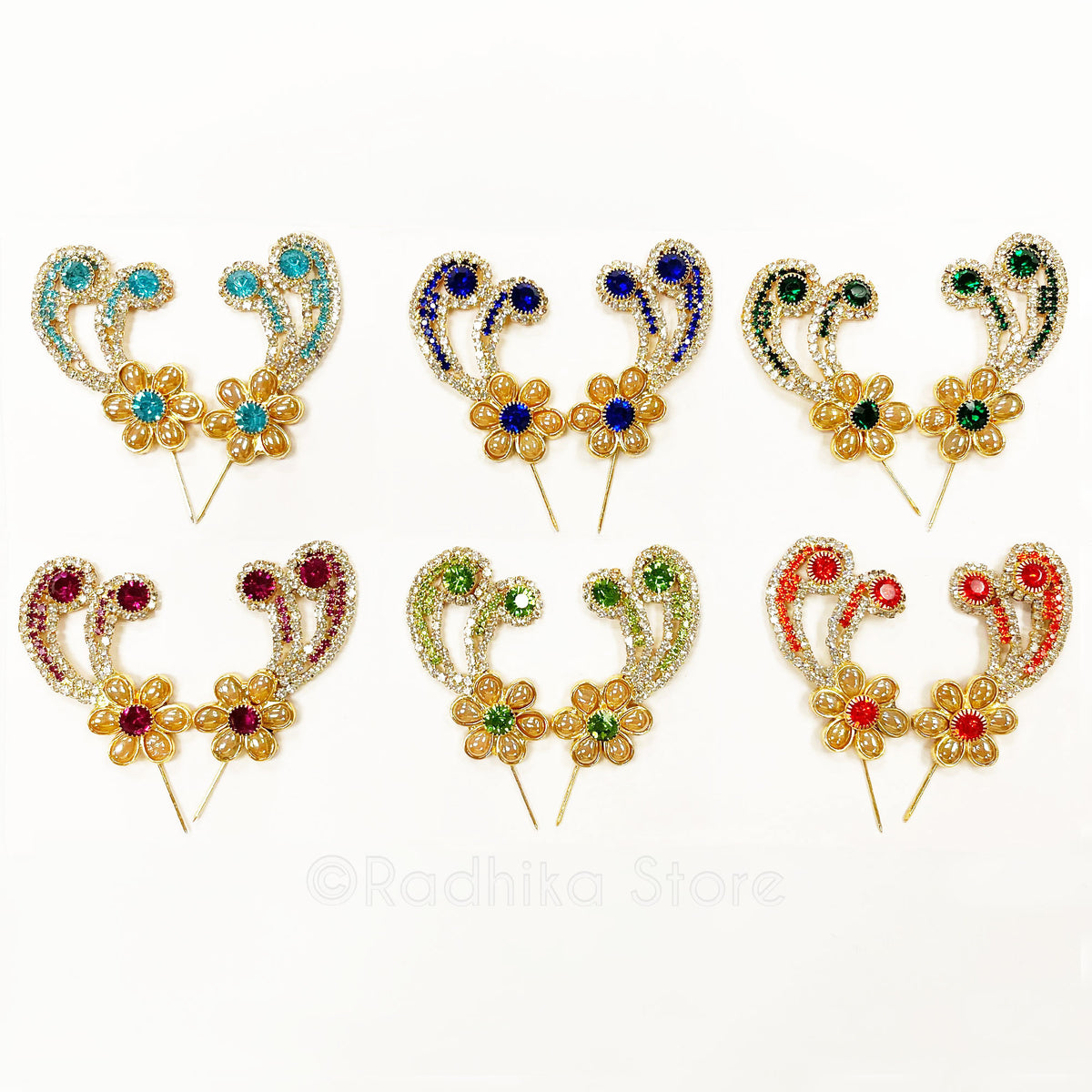 Vrindavan Flower Swirls- Rhinestone Deity Turban Pins-Choose Color