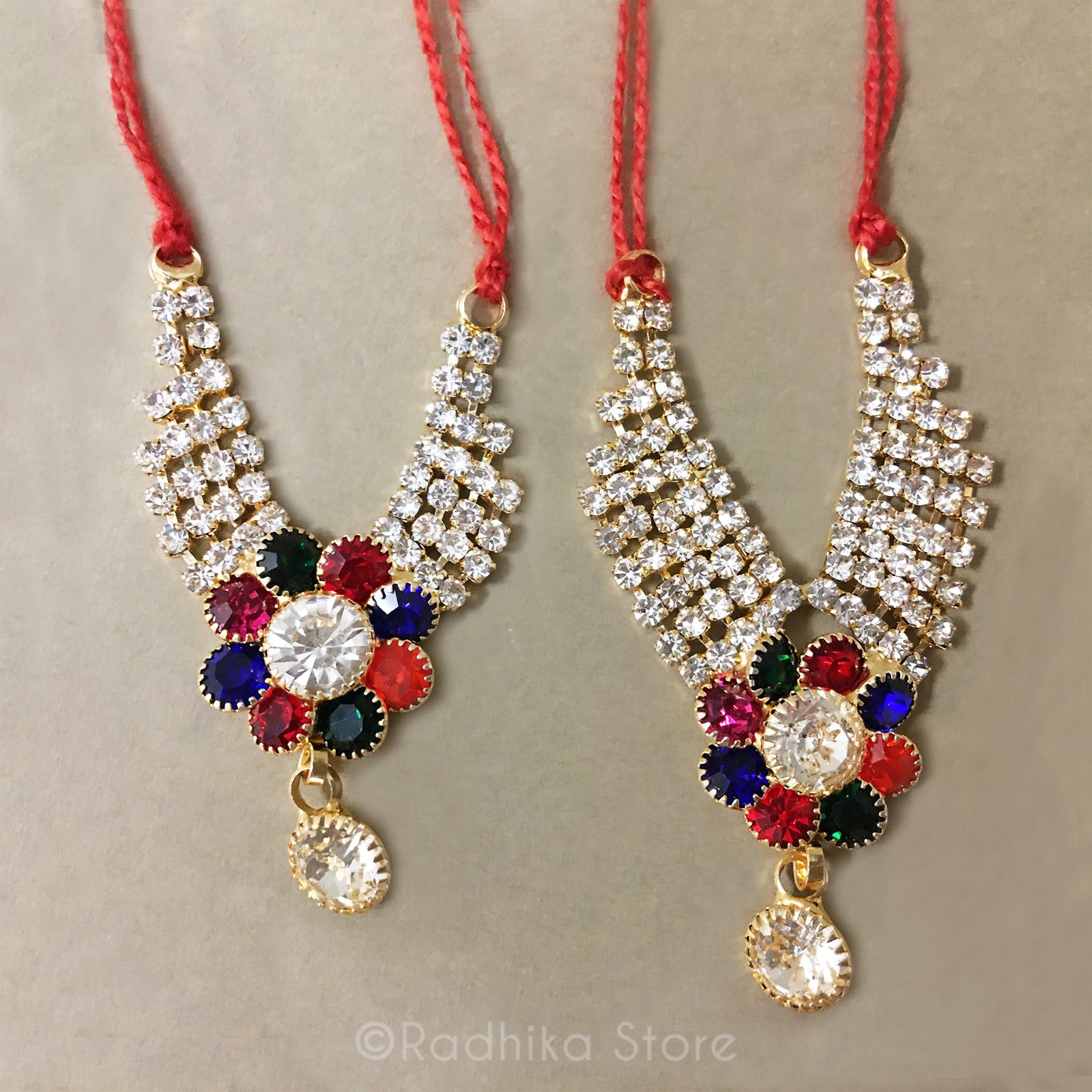 Vrindavan Flower - Rhinestone Necklace - Multi Color