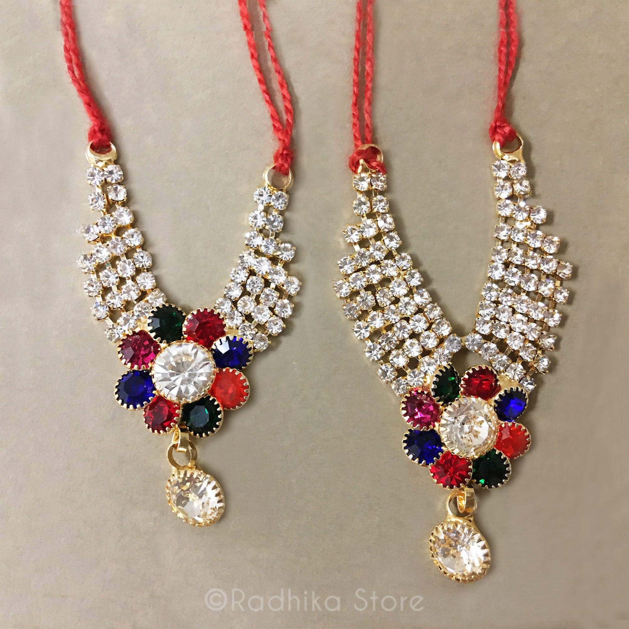 Vrindavan Flower - Rhinestone Necklace - Multi Color