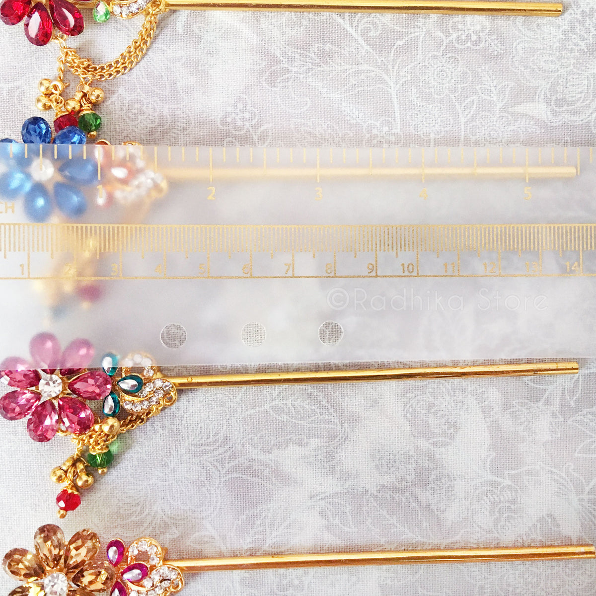 Vrindavan Flower With Bells and Bees - Choose Color - Red - Blue - Pink - Gold - Size Large 5 1/2 Inch