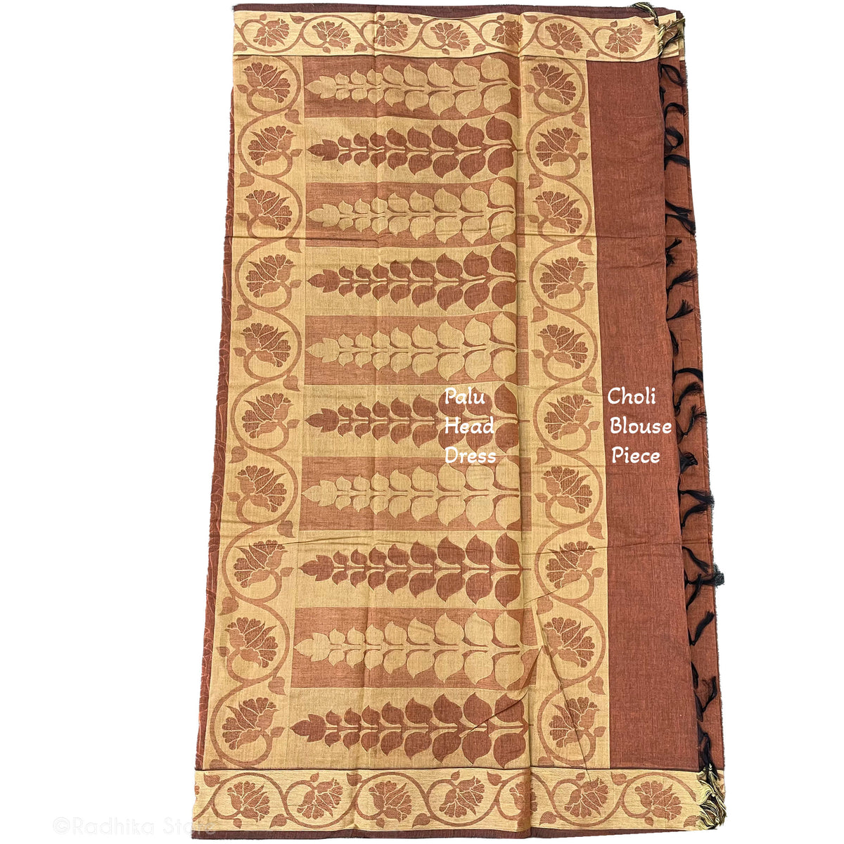 Vrindavan Forest Flowers- Earthy With Blue and Green - Cotton Silk Saree