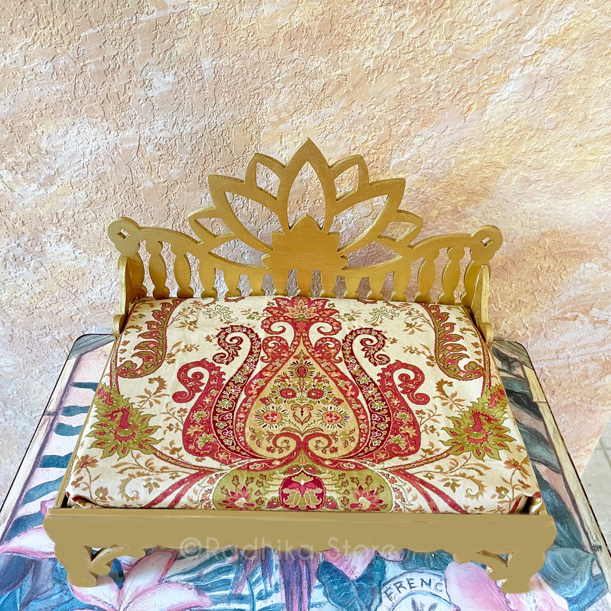 Lotus Flower Jeweled Golden Throne/Bed- Vrindavan Oppulence design- 9.5" Long