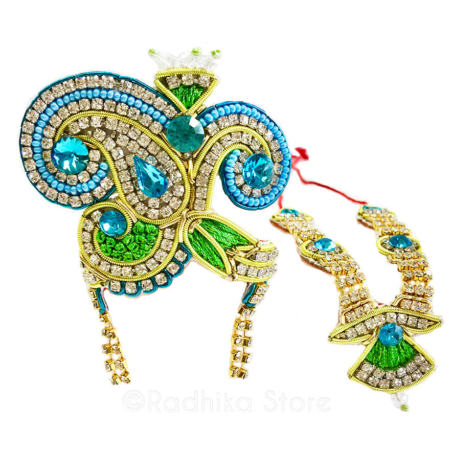 Parrot Paisley - Deity Crown Necklace Set -Green and Teal Blue