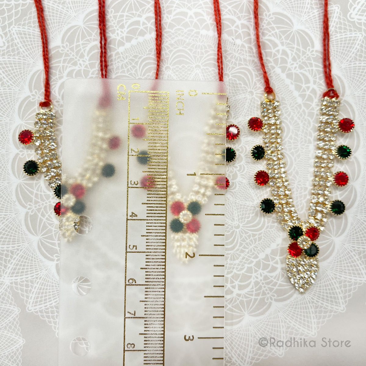 Vrindavan Tilak  Flower- Emerald Ruby Diamond - Rhinestone Deity Necklace-Choose Size