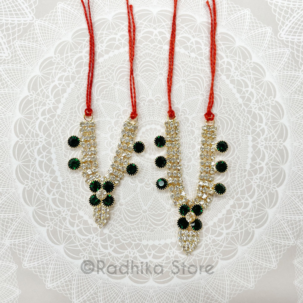 Vrindavan Tilak  Flower- Emerald Diamond - Rhinestone Deity Necklace-Choose Size