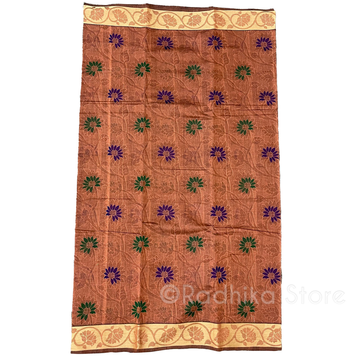 Vrindavan Forest Flowers- Earthy With Blue and Green - Cotton Silk Saree