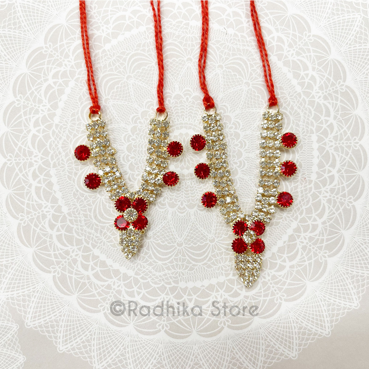 Vrindavan Tilak  Flower- Ruby Diamond - Rhinestone Deity Necklace-Choose Size