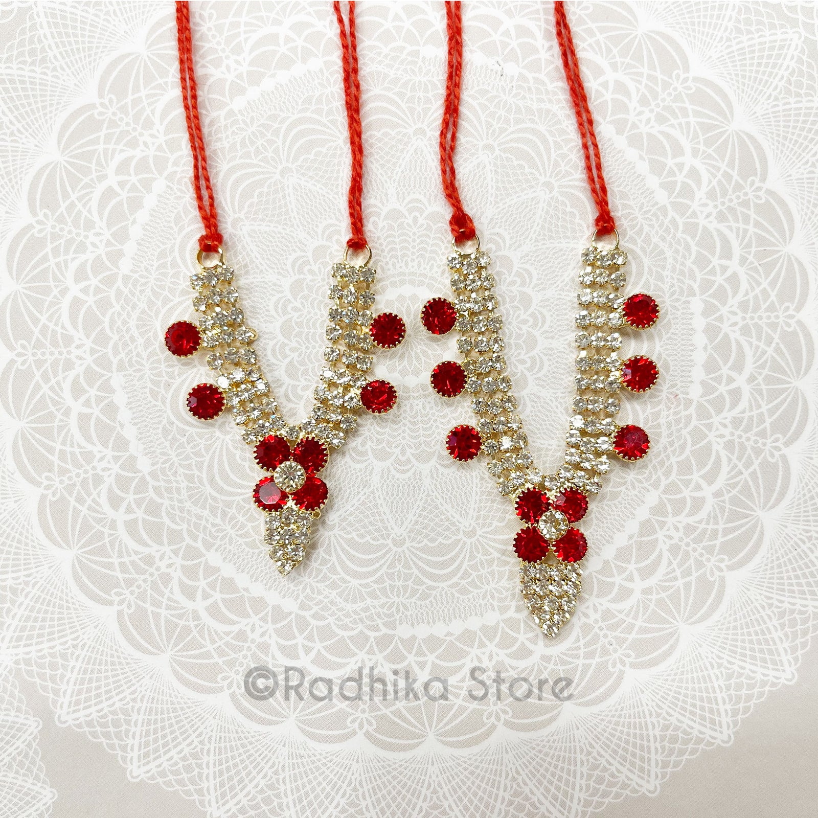 Vrindavan Tilak  Flower- Ruby Diamond - Rhinestone Deity Necklace-Choose Size