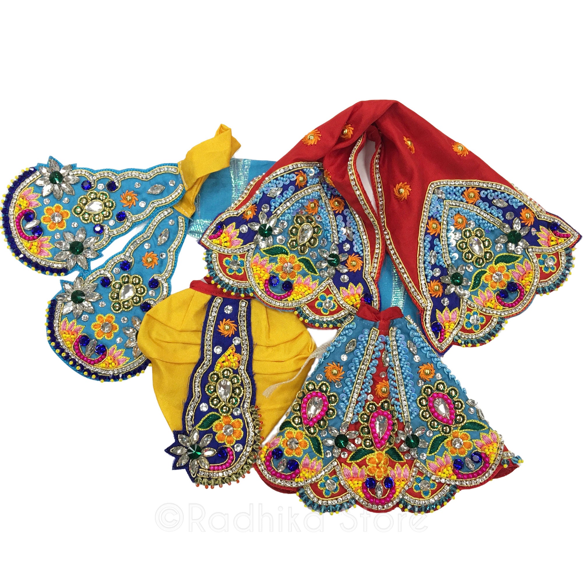 Vrindavan Festival - Yellow and Red Multicolor - Radha Krishna Deity Outfit