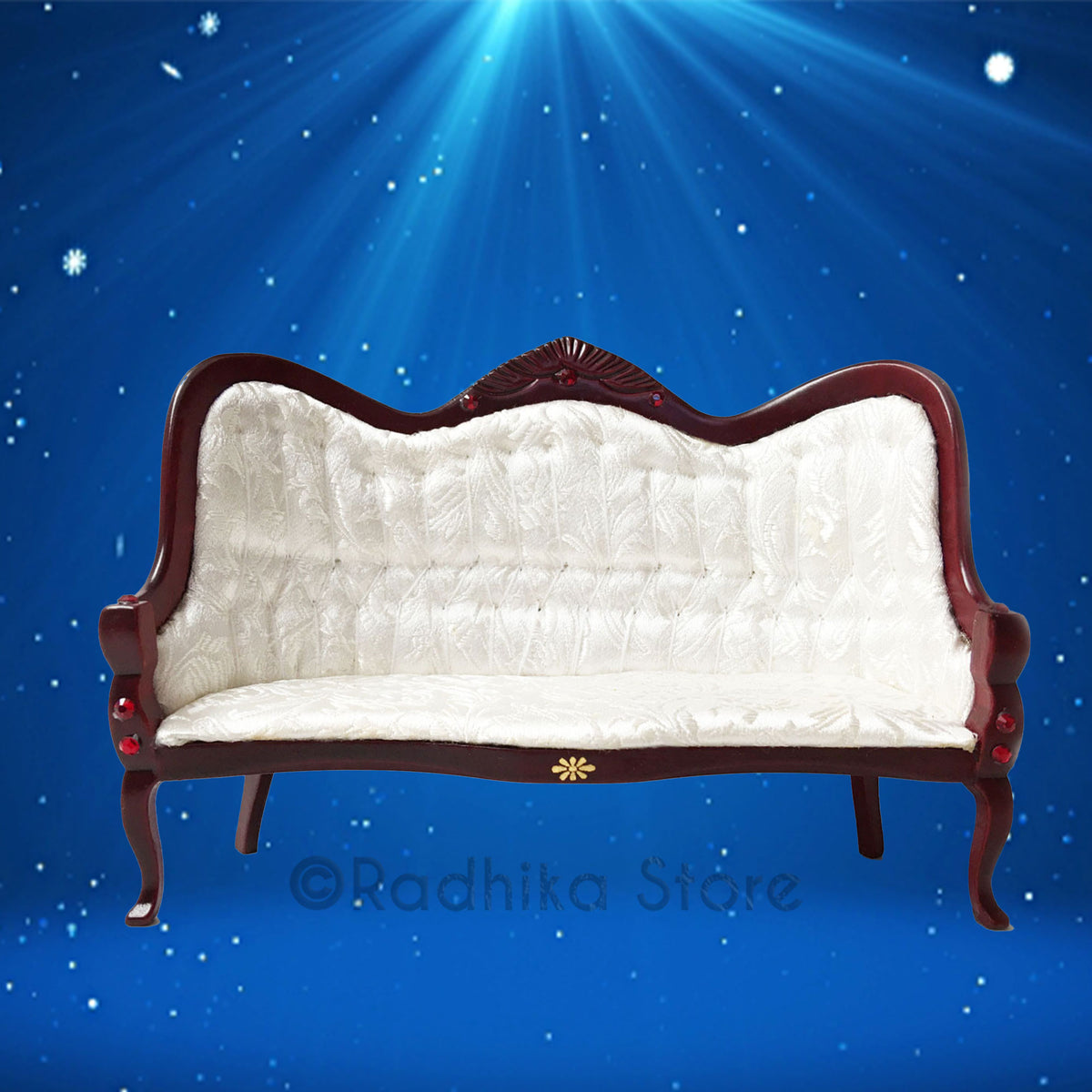 Cream Tall Back Jeweled Mahogany Throne