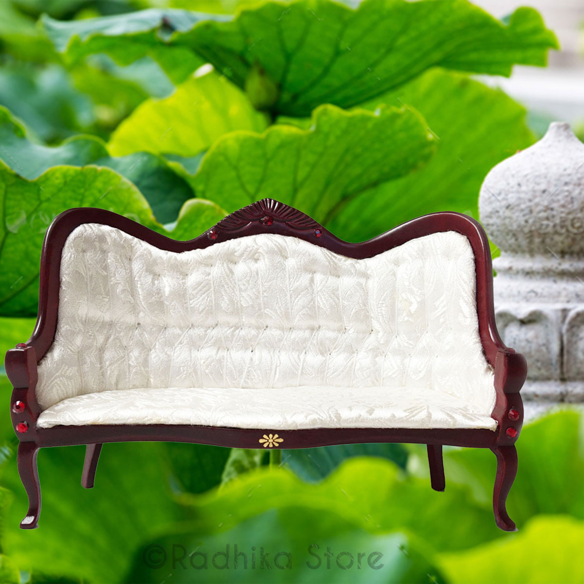 Cream Tall Back Jeweled Mahogany Throne