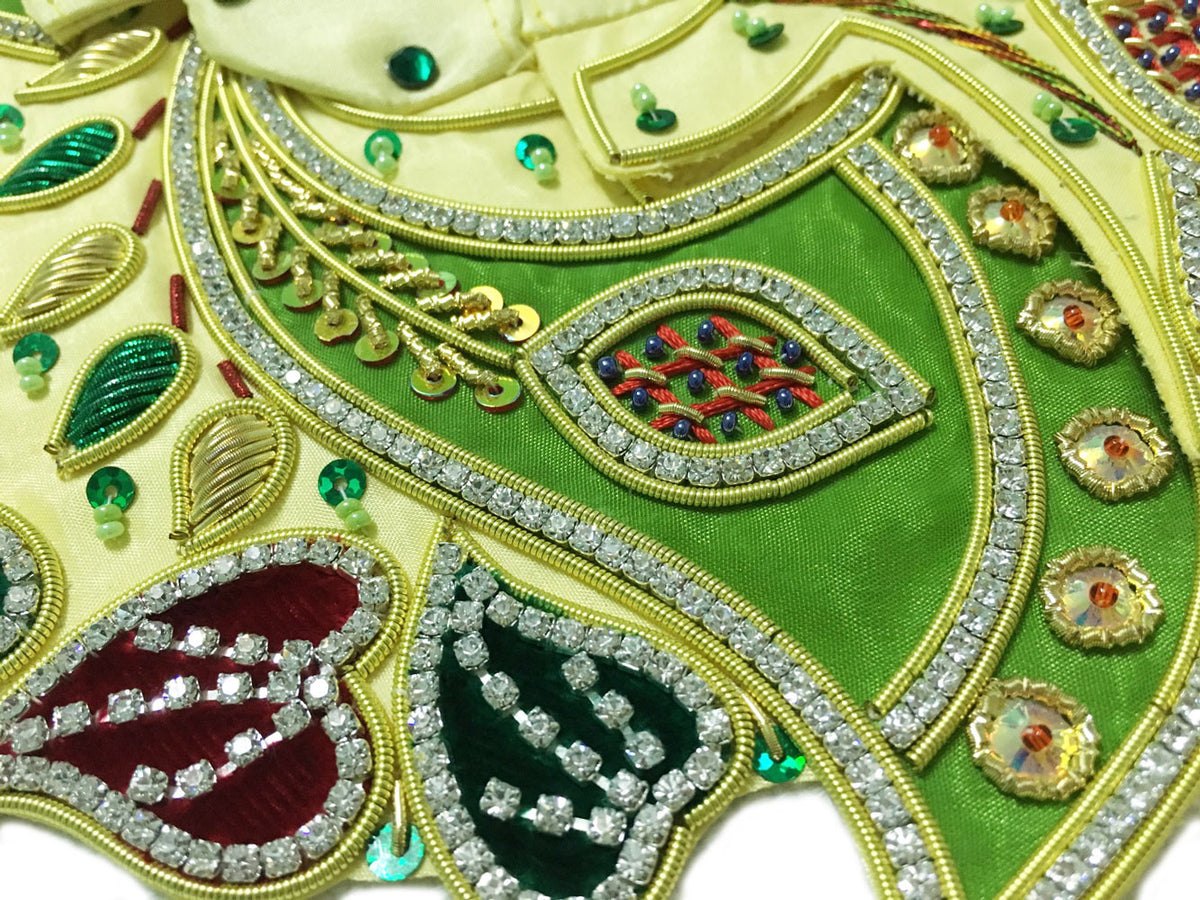 Laddu Gopal Outfit Yellow Green Maroon Leaf Chadar  1&quot; to 4&quot; Inch Sizes