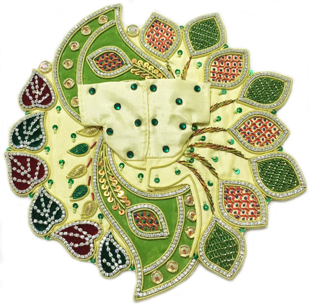 Laddu Gopal Outfit Yellow Green Maroon Leaf Chadar  1" to 4" Inch Sizes