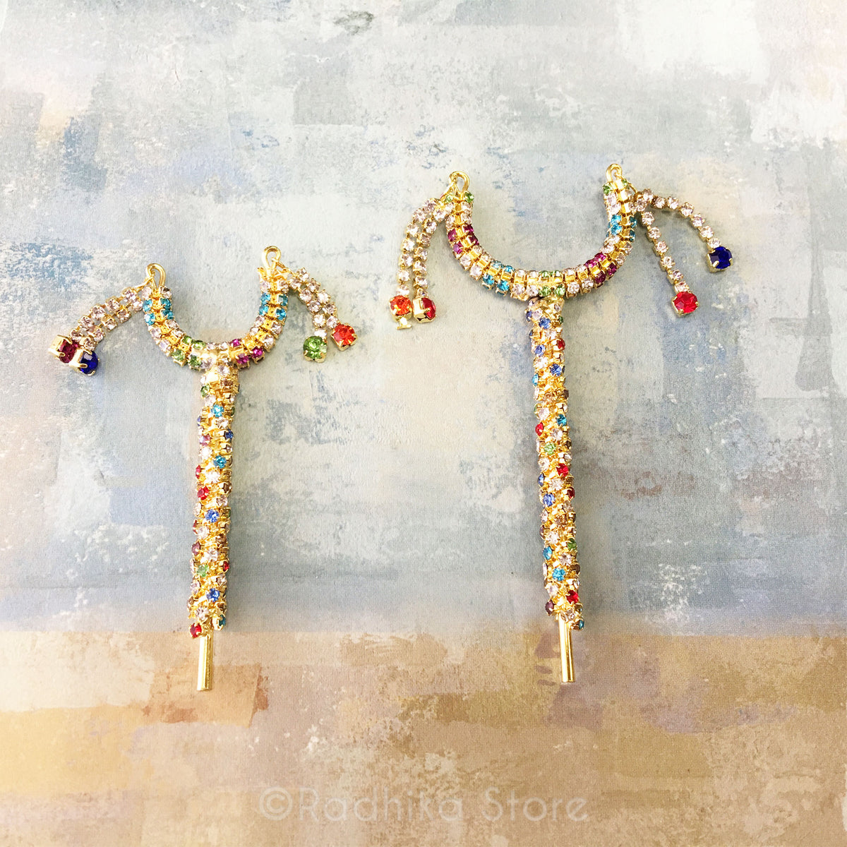 Lord Krishna&#39;s Armrest With Multi Color Rhinestones- 2 1/4 to 3 Inch