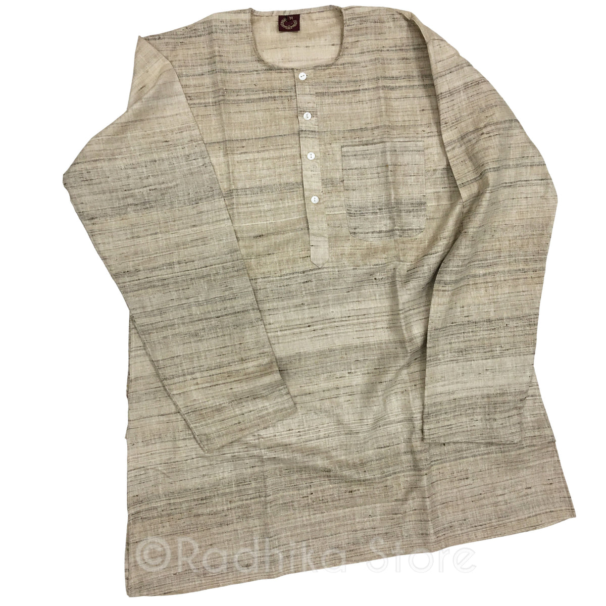 Raw Silk- Beige Tweed - Long Sleeve Kurtas
