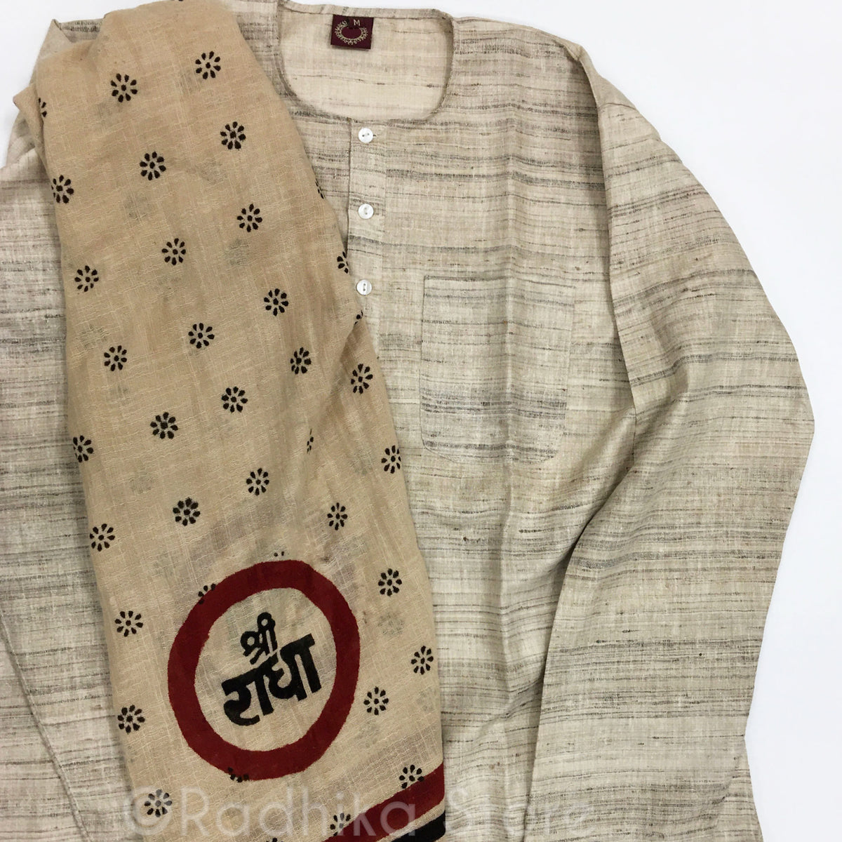 Raw Silk- Beige Tweed - Long Sleeve Kurtas