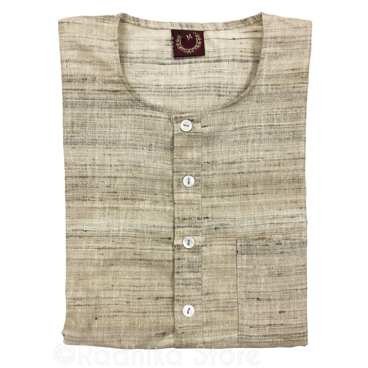 Raw Silk- Beige Tweed - Long Sleeve Kurtas