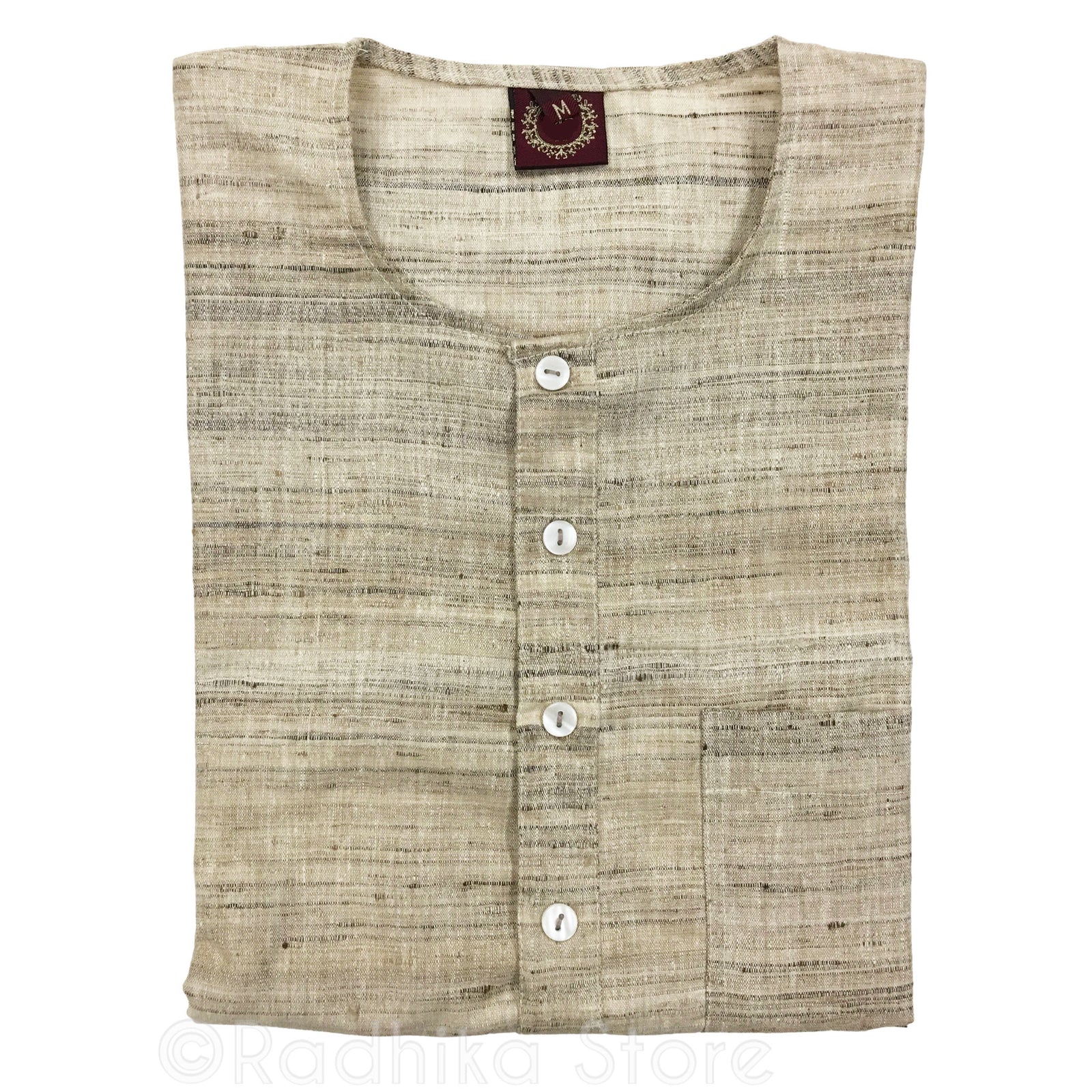 Raw Silk- Beige Tweed - Long Sleeve Kurtas