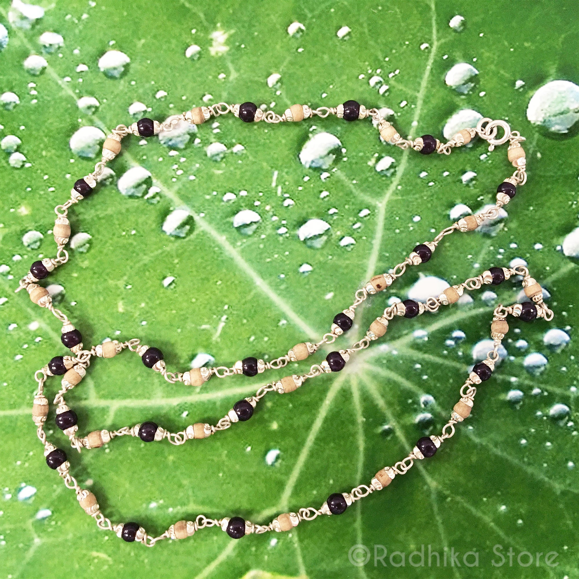 Blackish Red Garnet Silver Chain Necklace - Radhika Store