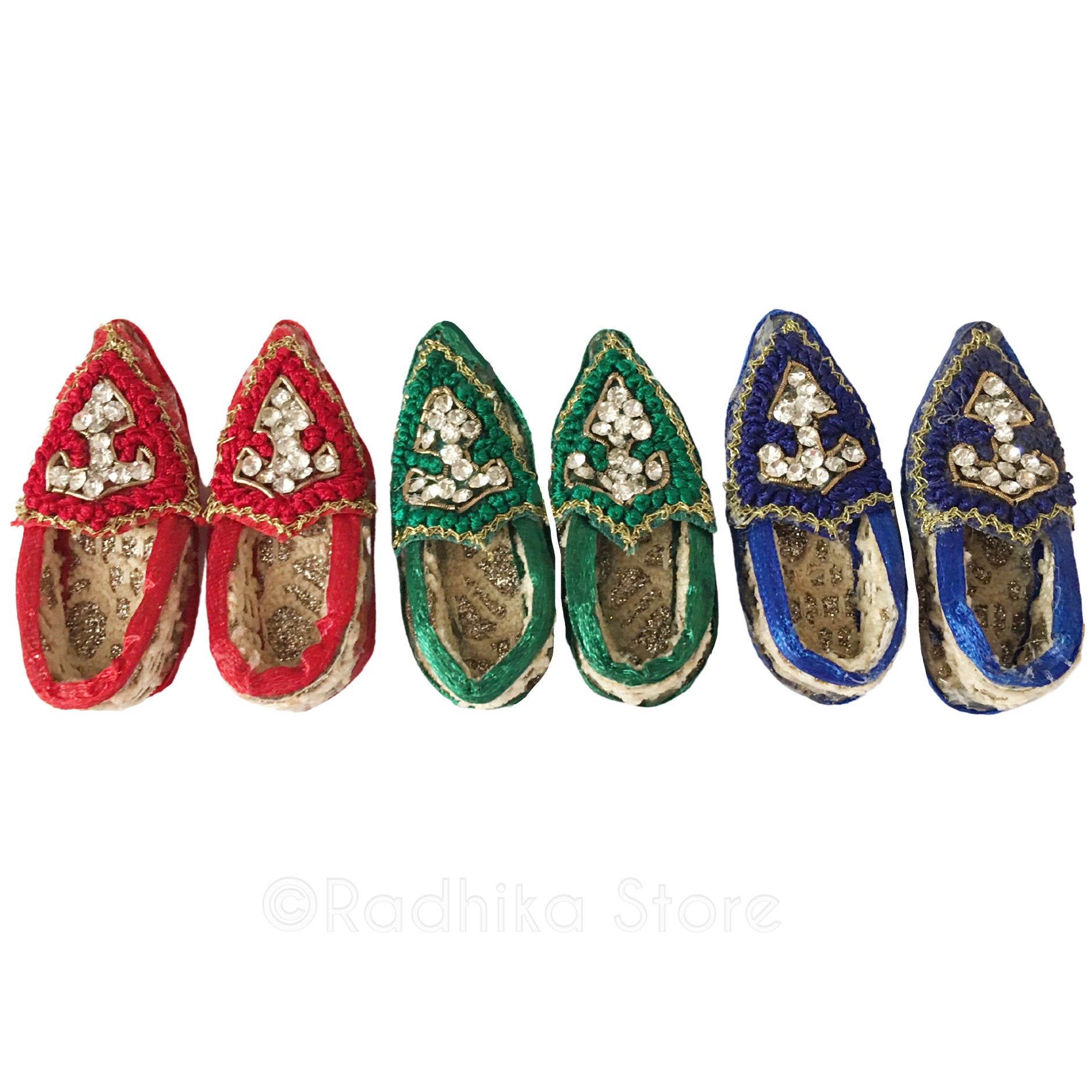 Embroidery Deity Slippers - Shoes -  Red - Green - Blue