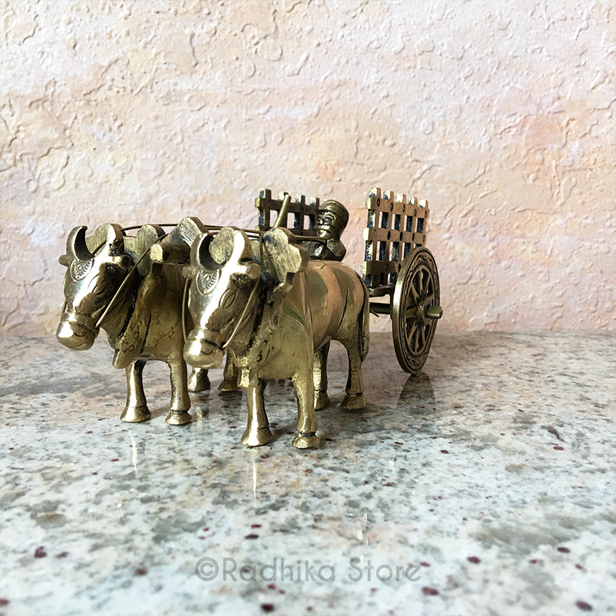 Brass Vrindavan Bullock Cart - 3 Inch- Size Medium