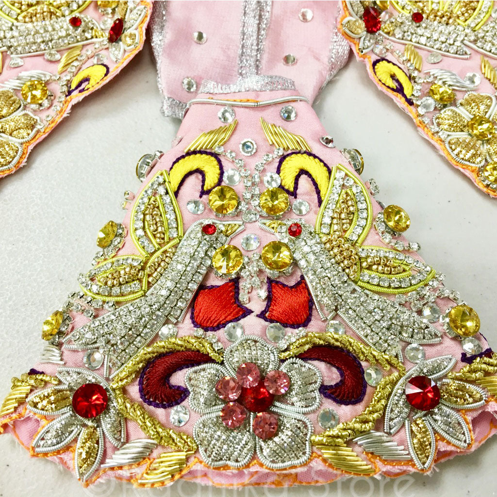 Vrindavan Parrot- Baby Pink Silky Satin- Radha Krishna Deity Outfit