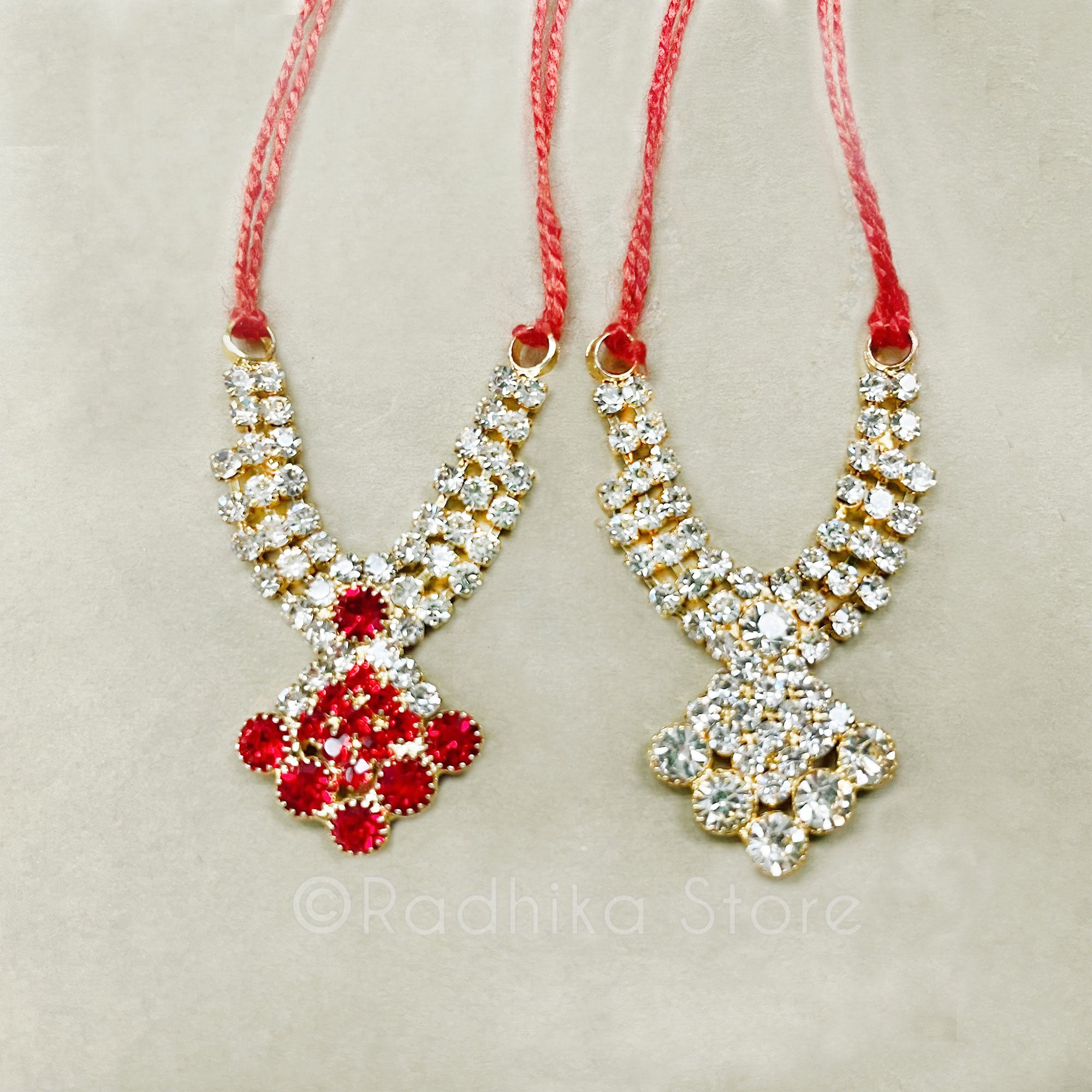 Diamonds Are For Krishna - Ruby or Clear Diamond - Rhinestone Deity Necklace