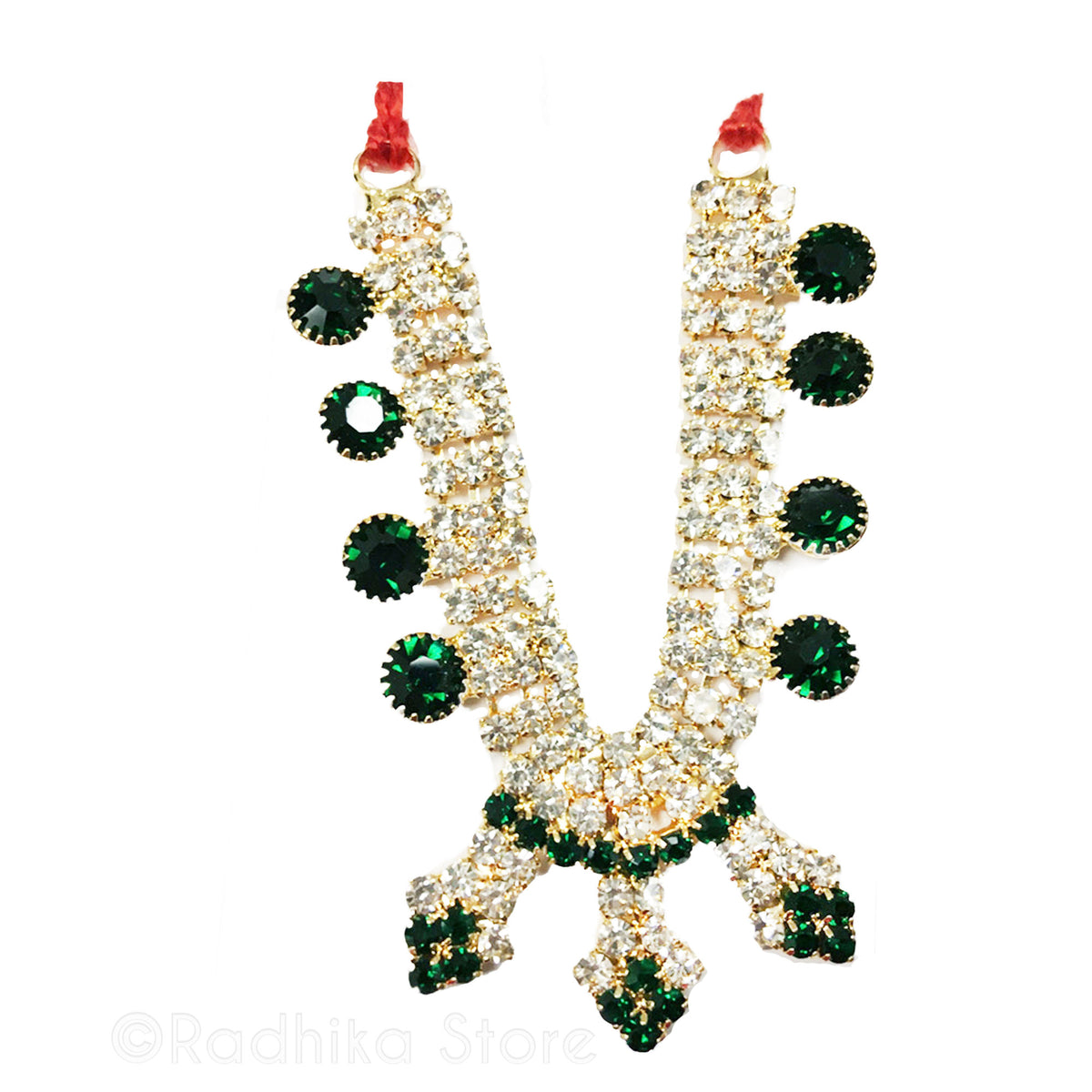 Docks of Kusum Sarovar Emerald Green Rhinestone - Deity Necklace