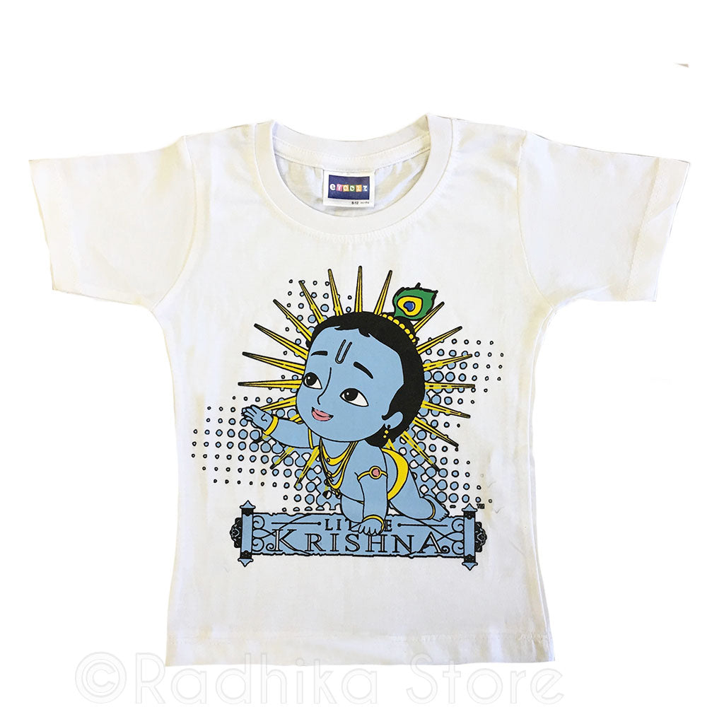 Effulgent Little Baby Krishna White-Short Sleeve- Size 6 to 12 Months