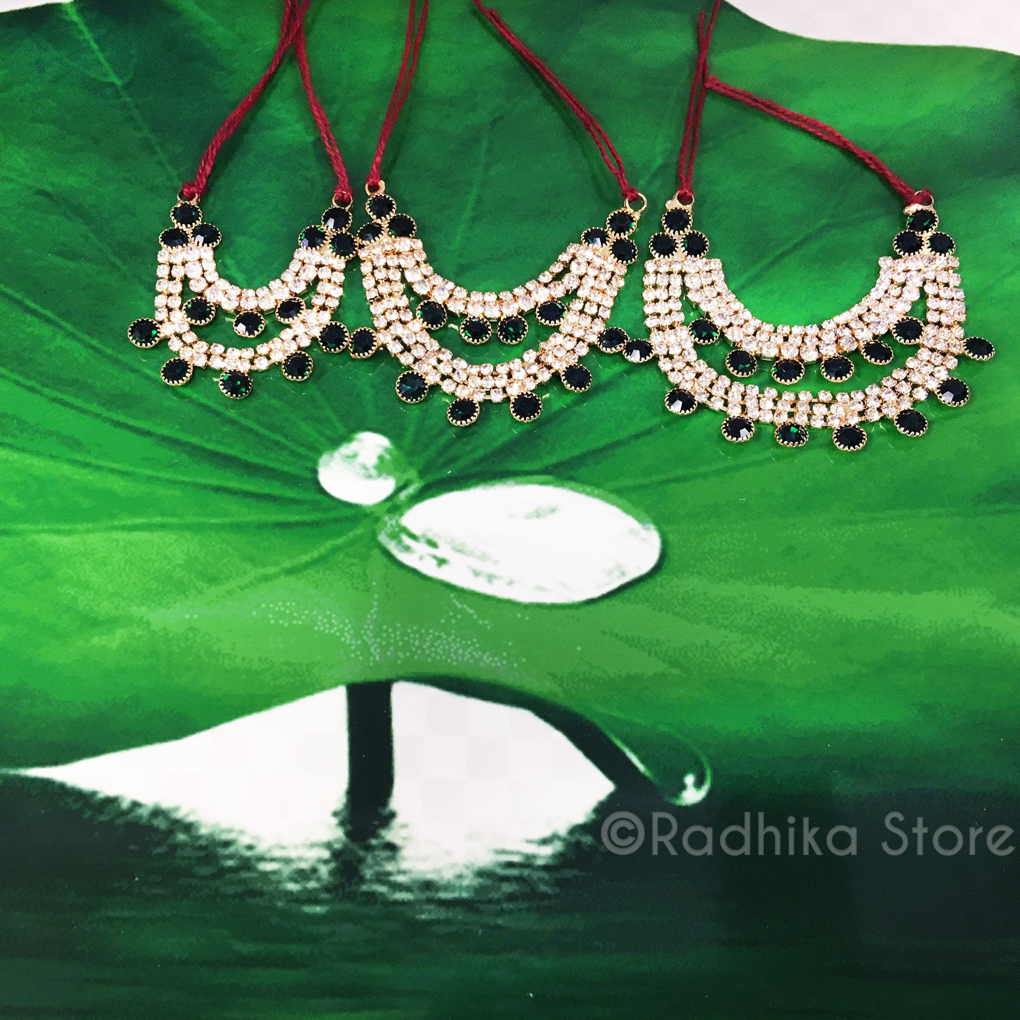 Emerald Color Lotus Drops - Rhinestone Deity Necklace