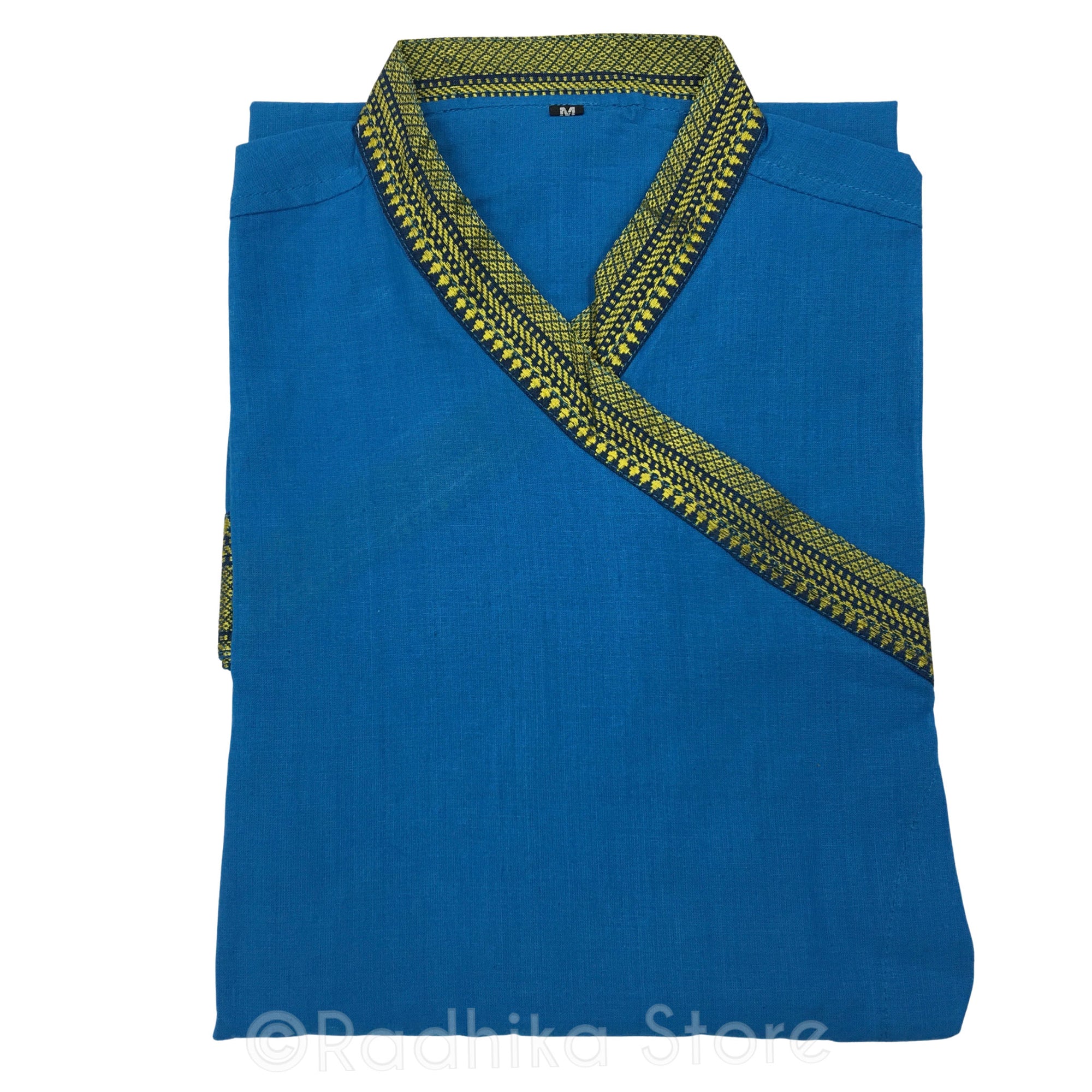 Festival Blue Color - Bundy Style Kurta - Cotton - Short Sleeve