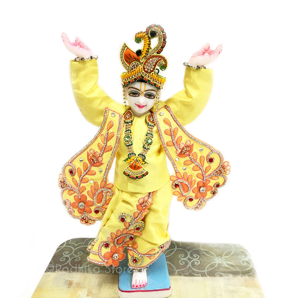 Blissful Kirtan Dancing - Yellow and Peach - Gaura Nitai Deity Outfit