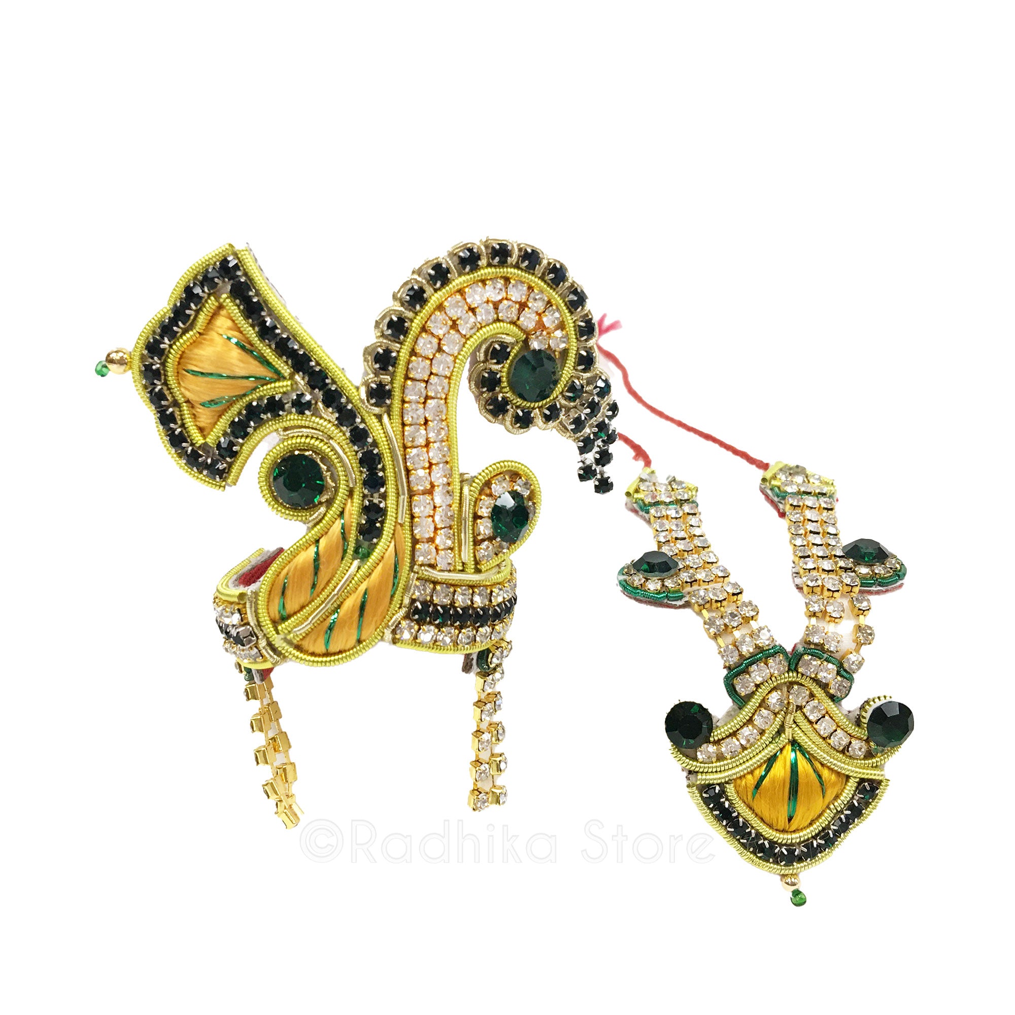 Golden Emerald Forest Swan - Deity Crown and Necklace Set