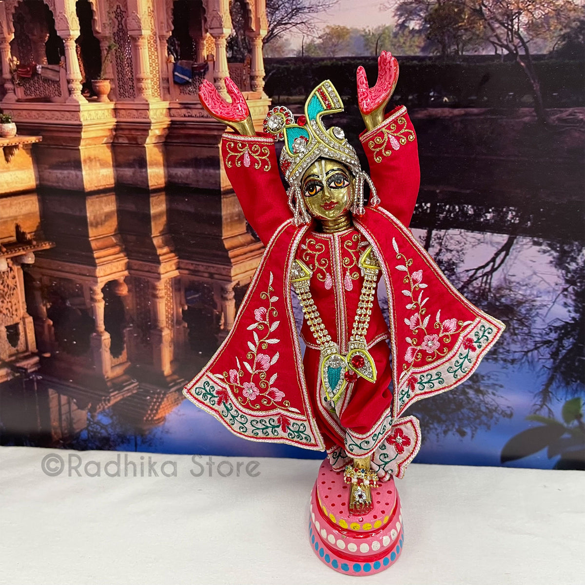 Premananda - All Silk - Red-Pink-Green and Gold - Gaura Nitai Deity Outfit